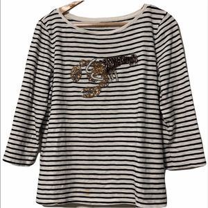 TALBOTS striped top, sequin lobster design size L